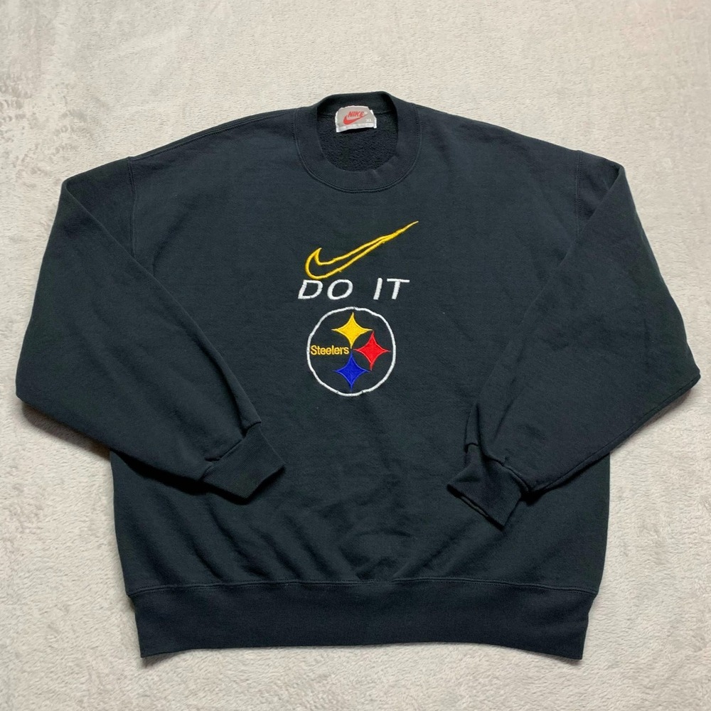 Vintage Nike 90s NFL Pittsburgh Steelers Do It Black Crewneck XL MADE IN USA